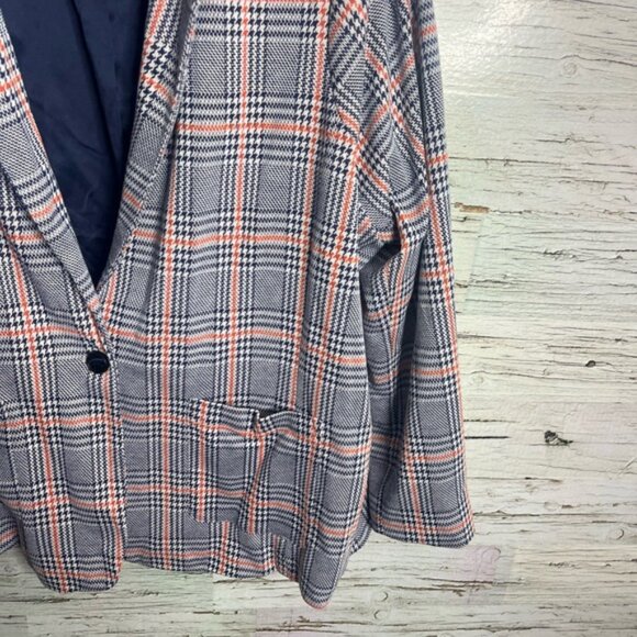 Modcloth Timeless Tailoring Plaid Ponte Blazer Jacket red blue Womens Sz 2X - Picture 2 of 7